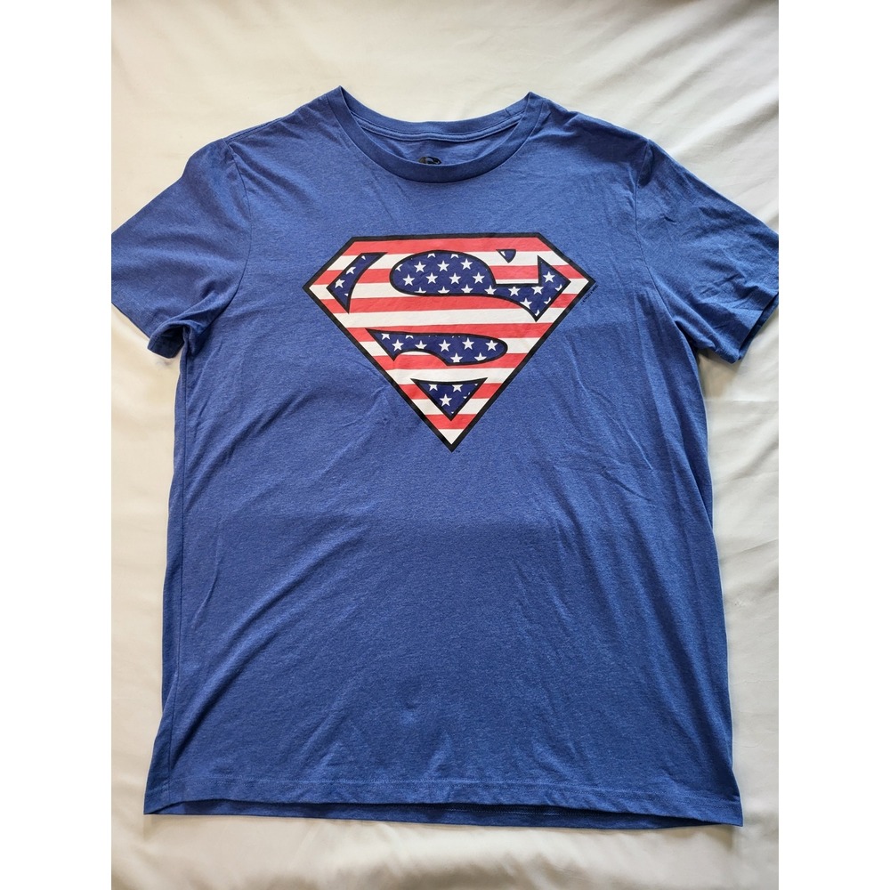 Superman American Flag Shield Graphic Tee Blue Heather Mens 2XL Mad Engine Shirt
